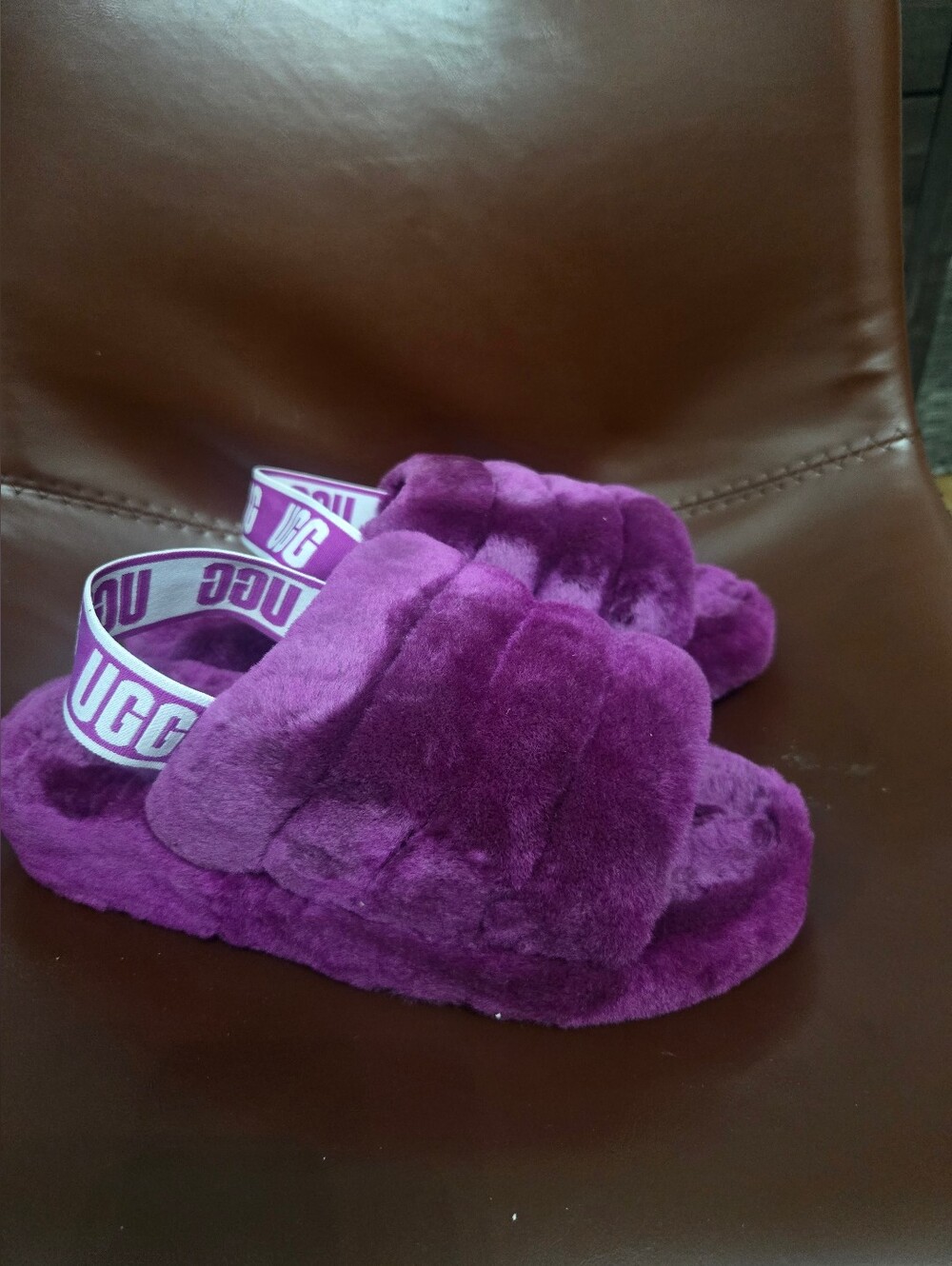 UGG Kids Purple Fluff Slide Sandals